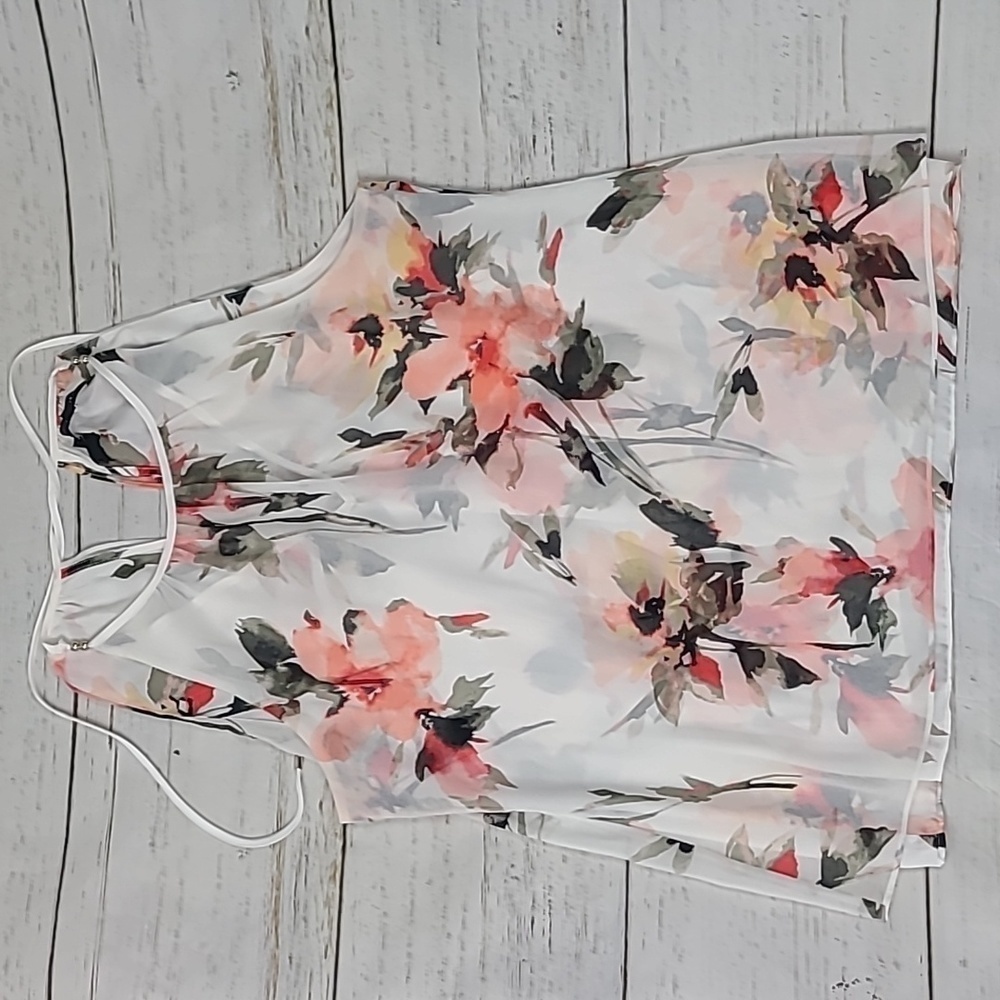 White House Black Market White Floral Halter Tank Top Size Small